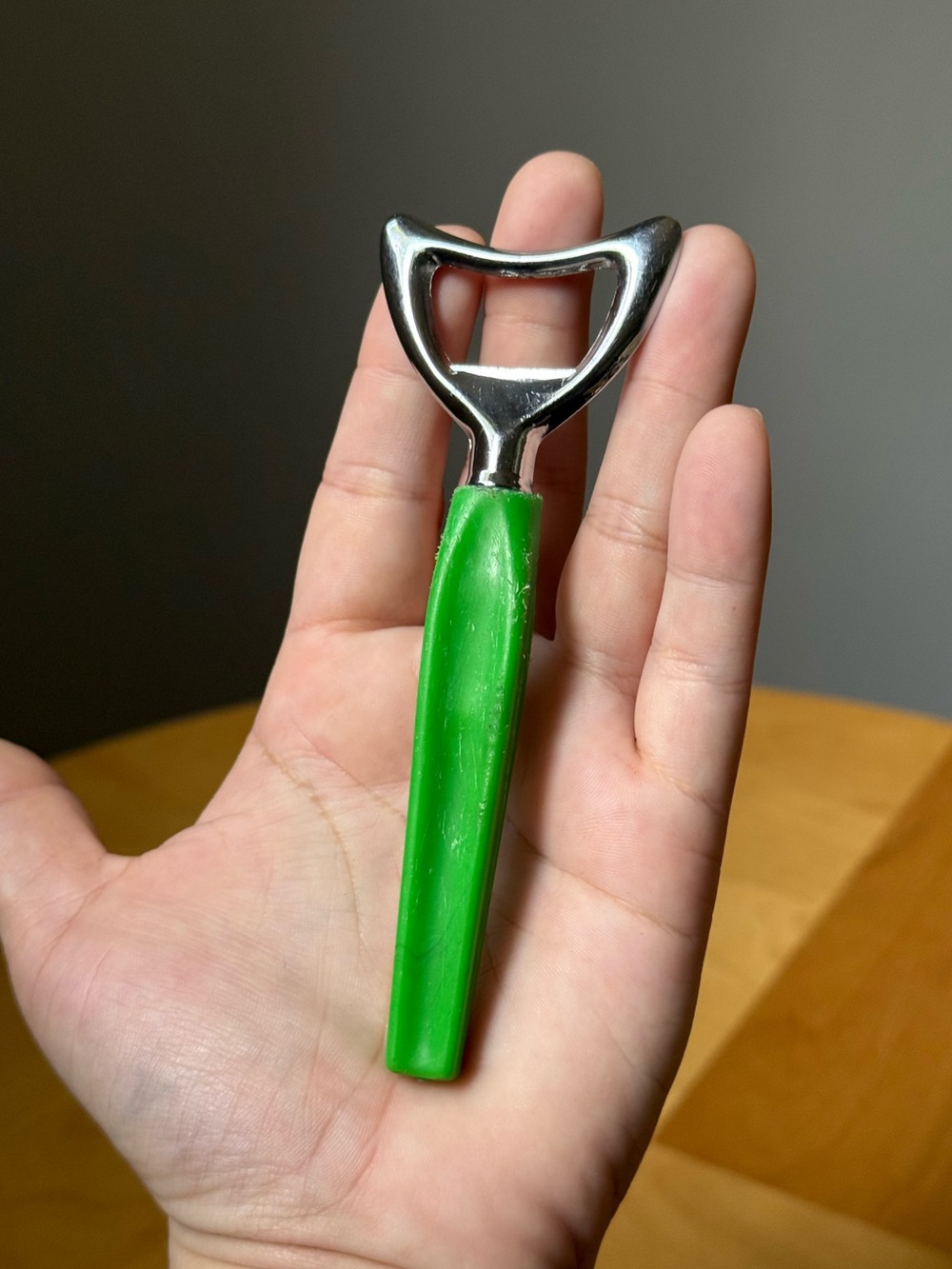 MCM Handheld Metal Bottle Opener Vintage Green Acrylic Handle Barware Kitchen